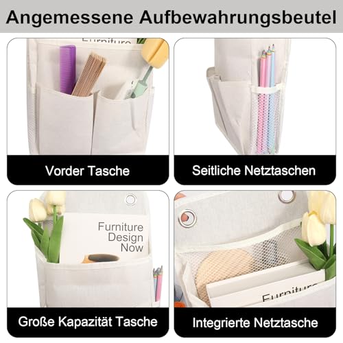 VUTYNKO 2 Stück Hängeorganizer mit 2 Haken, Leinen Hängeaufbewahrung Tür Organizer, Faltbarer Hängeregal Bad mit Taschen Wandorganizer Hängend für Badezimmer Schlafzimmer Schlafsaal Büro