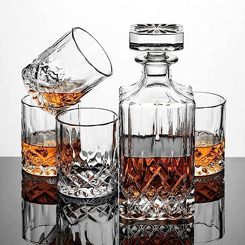 Image of Elegant Whiskey Decanter Set with Glass 7 pc for Men & Women, 750 Ml Whiskey Crystal Liquor Drinking Decanter Gift for Alcohol Lover (MV-01)