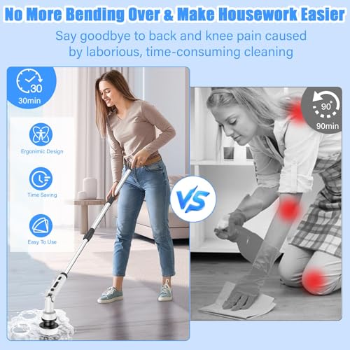 Image of Spin Brush for Cleaning Bathroom, Cordless Cleaning Brush with 9 Replaceable Heads, Power Scrubber 3 Adjustable Speeds, Shower Scrubber with Extension Handle, Cleaning Supplies for Tile, Floor