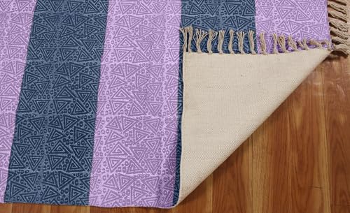Tapis carré 1,8m coton bleu violet lavable intérieur et extérieur à tissage plat
