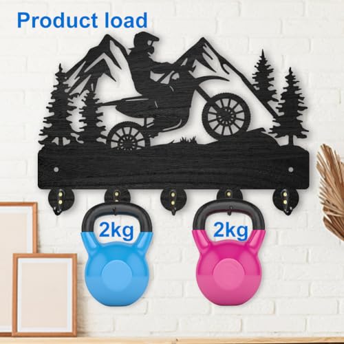 MAYJOYDIY Motorcycle Mountain Forest Coat Hooks Wall Mounted 30×20cm Outdoor Motorcycle Key Holder for Wall Wood Black Key Rack Hanger 5 Alloy Hooks for Wall Art Decor Entryway Front Door Gift - Image 4