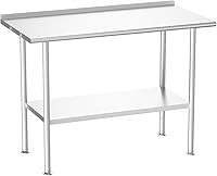 Atelicf All-Stainless Steel Prep Table 24x48 with Rounded Backsplash & Adjustable Undershelf - Heavy Duty for Kitchens, Garages, Outdoor