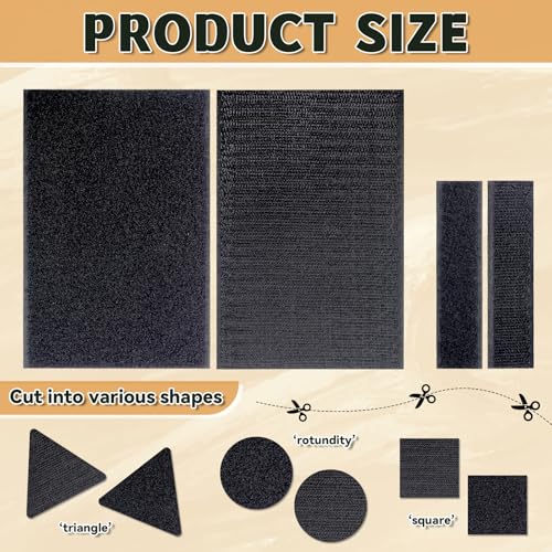 Image of 12 Sets - 4x6 inch Square Hook and Loop Tapes, Fabrics Nylon, Black | Hook and Loop Strips with Adhesive, Self Sticky Double Sided Heavy Duty Strips for Home Office School and Crafting