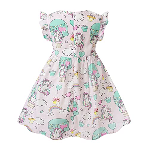 Baby Girls Unicorn Dresses Summer Toddler Birthday Party Sundress Kids Flutter Sleeve Swing Twirly Rainbow Dress Pink 2-3 Years #TOP1