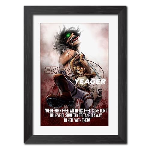 Image of TenorArts Eren Yeager Poster Attack on Titan Anime Quotes Laminated Photo Frame Painting with Matt Finish Black Textures (12 inches x 9inches)
