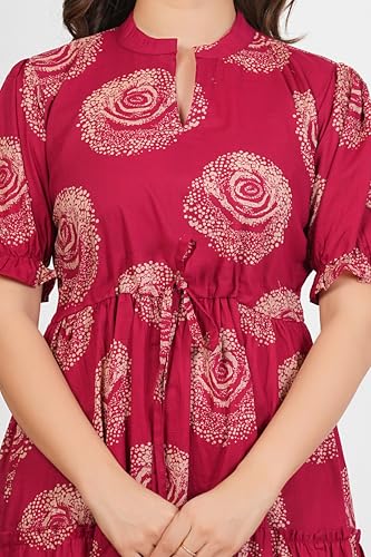 Image of Monique Brand Women's /Girls Cotton Kurta for Women Floral Printed Regular Fit Anarkali Kurta ||Floral Flared Western Dress