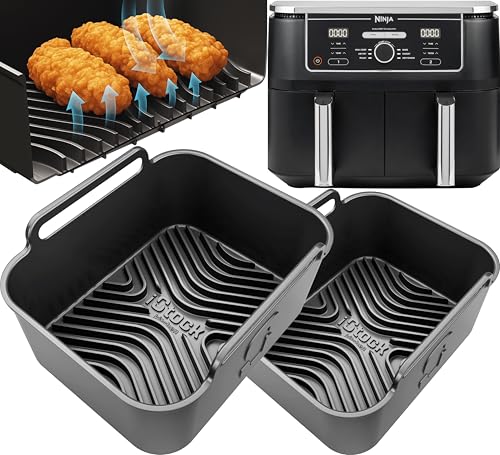 AirFlow Pro™ Ninja 9.5L AF400UK Silicone Liners | Glove-Like Fit, 15mm Raised Ridges for Crisp Airflow + 3mm Thick | Dishwasher Safe | Designed for Ninja AF400UK Accessories 2PCS | by iStock Kitchen