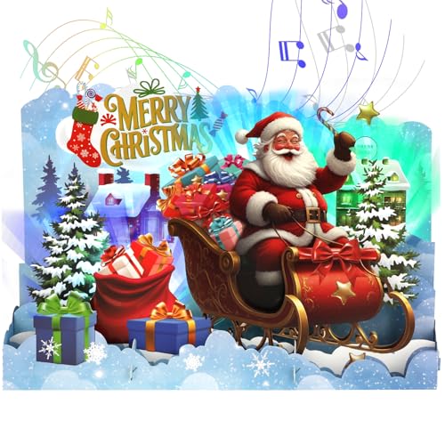 Ecloverlife Weihnachtskarte mit Musik, 3D-Weihnachtsschlitten und...