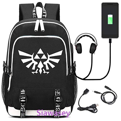 Siawasey: Mochila con diseño de anime japonés para cosplay  con puerto de carga USB