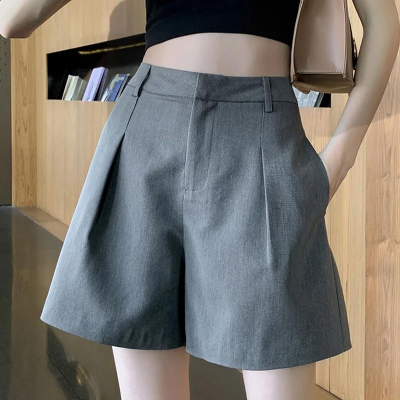 Pantalones cortos de estilo coreano para mujer, cintura alta, pantalones cortos casuales de verano, Black1, S