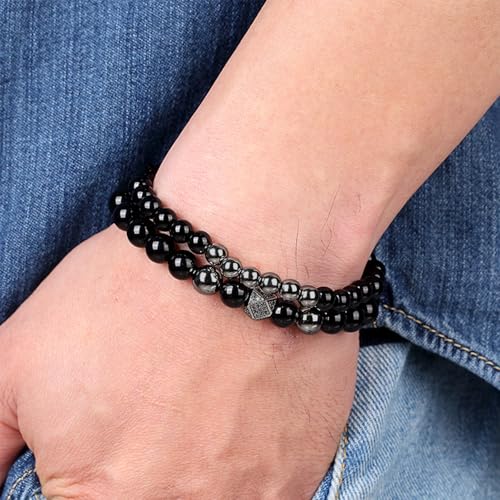 Pulsera artesanal de obsidiana negra con diseño de calavera miniatura 7