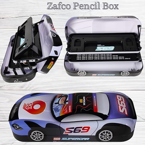 Image of ZAFCO Metal Pencil Box for Boys | Compass for Kids | Pen Box for Students | Geometry for School | Car Theme | Birthday Return Gift 1 Unit (Black)