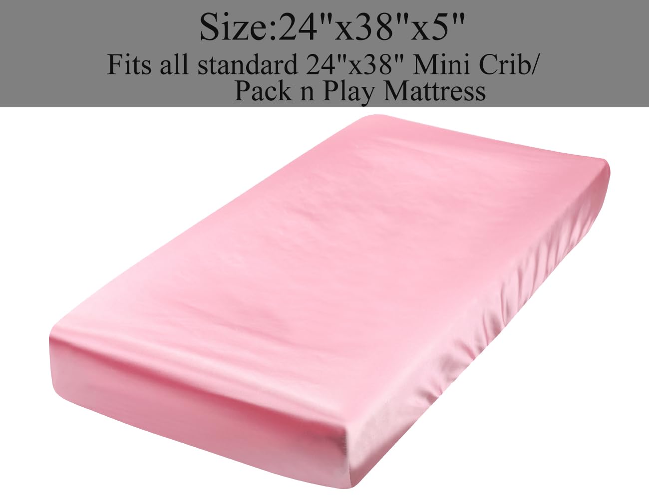 Satin Mini Crib Sheet Set 2 Pack Ultra Soft Silk Fitted Playard Sheet 24x38 Inch Protect for Baby Hair and Skin, Grey & Pink - Image 5
