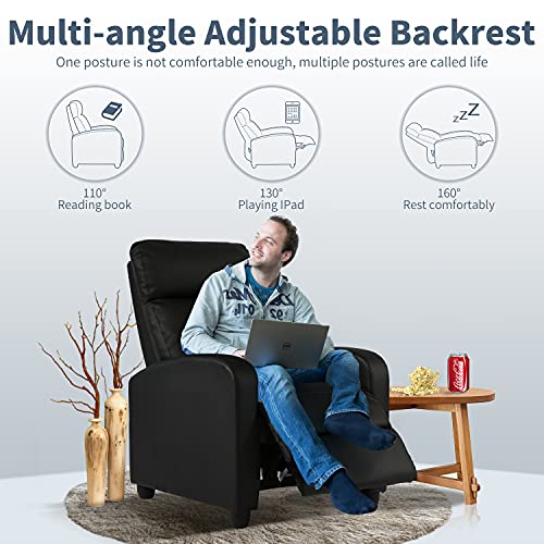 Hcy Massage Recliner Chair Padded Wide Seat Sofa Wingback Single Sofa With Footrest Pu Leather For Living Room,Home Theater(Black) #TOP5