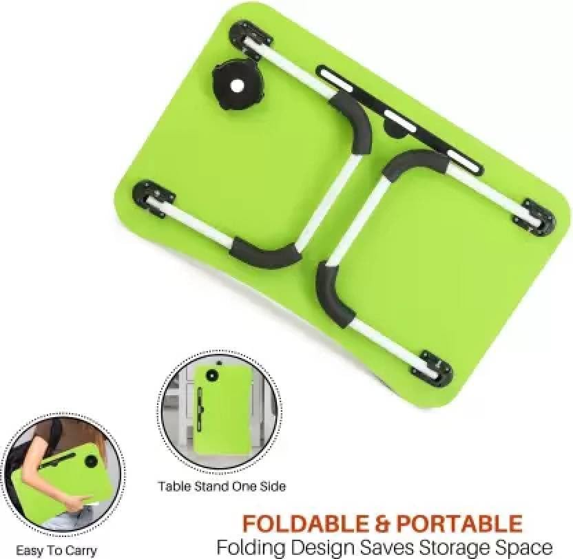 Image of YAJNAS Wooden Multipurpose Foldable Laptop Table with Cup & Tab Holder | Modern Green Study, Breakfast, Reading Table | 59x38x5 CM