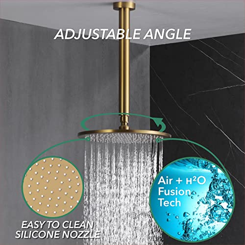 Vanfoxle Shower Faucet Set Brushed Gold Shower System,Push Button Diverter Shower Faucet With 2 In 1 Handheld,10 Inch Shower Head With 4 Pcs Two Modes Body Jets(Rough-In Valve Body And Trim Included) #TOP2