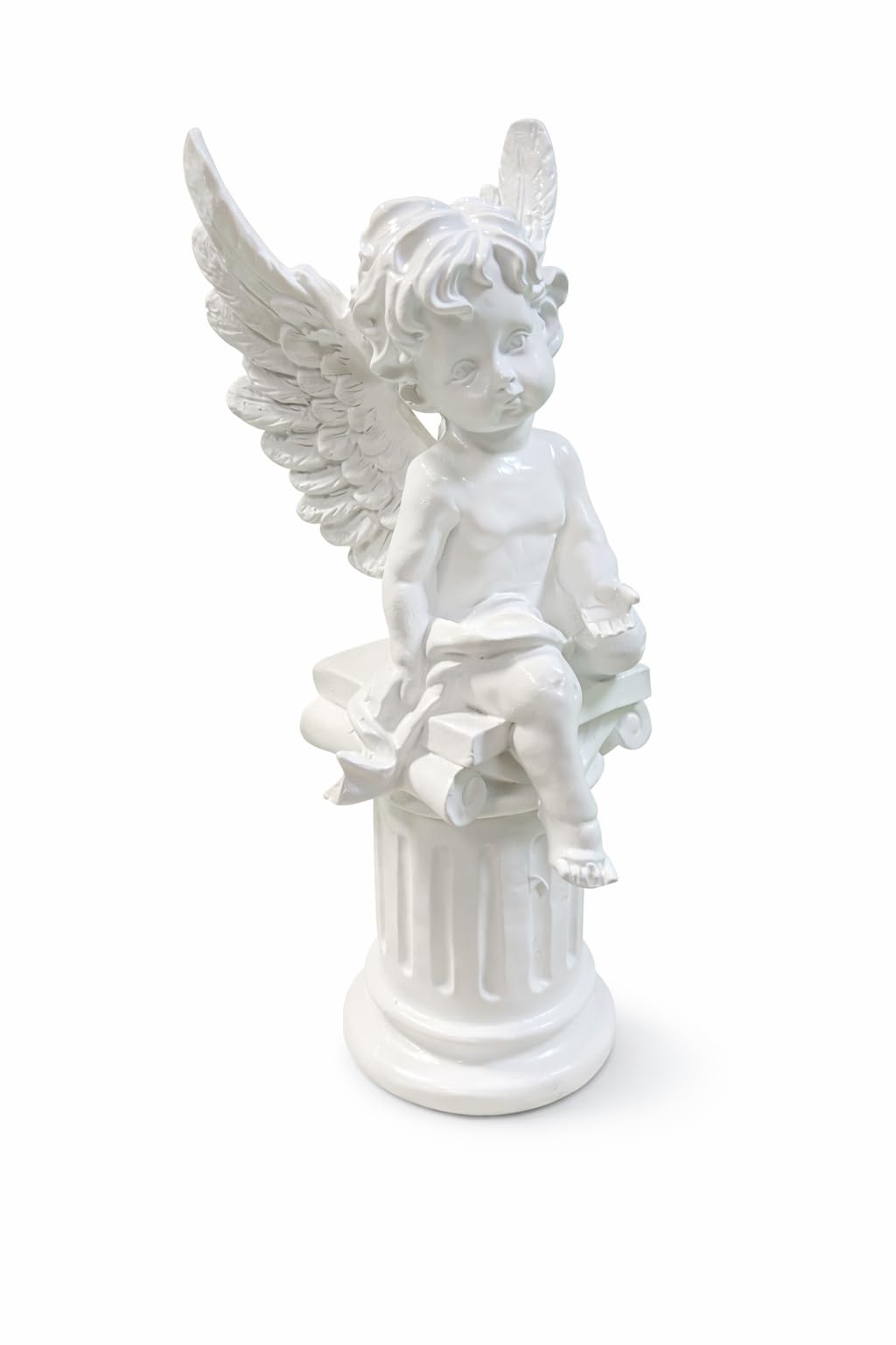 Chérubin d'ange assis sur colonne de 23 cm, le souvenir idéal pour décoration intérieure