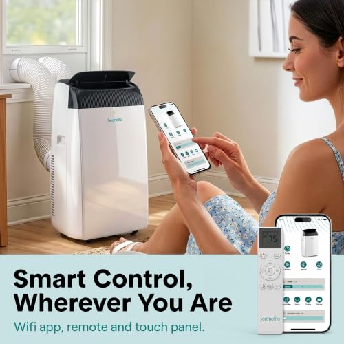 Image of SereneLife 16,000 BTU Inverter Portable Air Conditioner with Dehumidifier, Heat, & Fan | Dual Hose, Wi-Fi Enabled Portable AC Unit | Compact Standing Air Conditioner with Window Kit