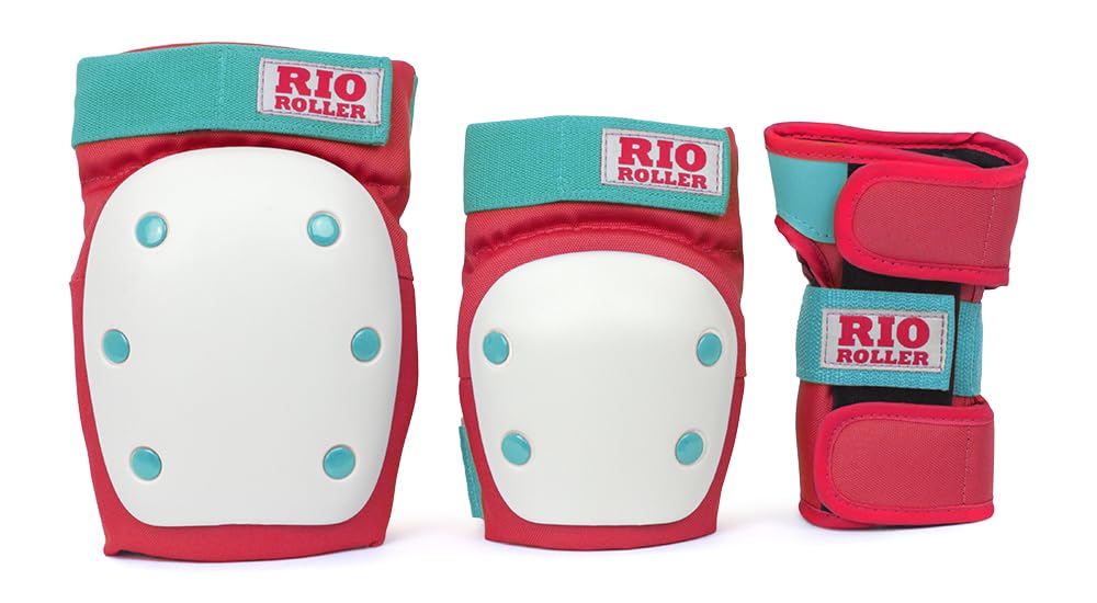 Rio Roller Triple Pad Set | Red/Mint Large | Stylish Knee, Elbow, and Wrist Protection, Perfect for Roller Skating and Other Sports, Certified and Tested