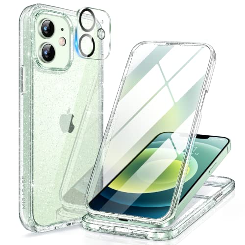 Image of Miracase Glass Series for iPhone 12 /12 Pro Case 6.1 inch, Upgraded Full-Body Rugged Phone Bumper Case Cover with Built-in 9H Tempered Glass Screen Protector and Camera Protector, Clear Glitter