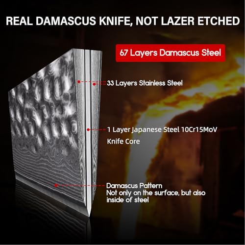 SHAN ZU Kitchen Knife 8 Inch Chef Knife Japanese Steel Damascus Kitchen Knife, Professional Kitchen Knives Sharp High Carbon Super Steel 67 Layers with G10 Handle - Image 3
