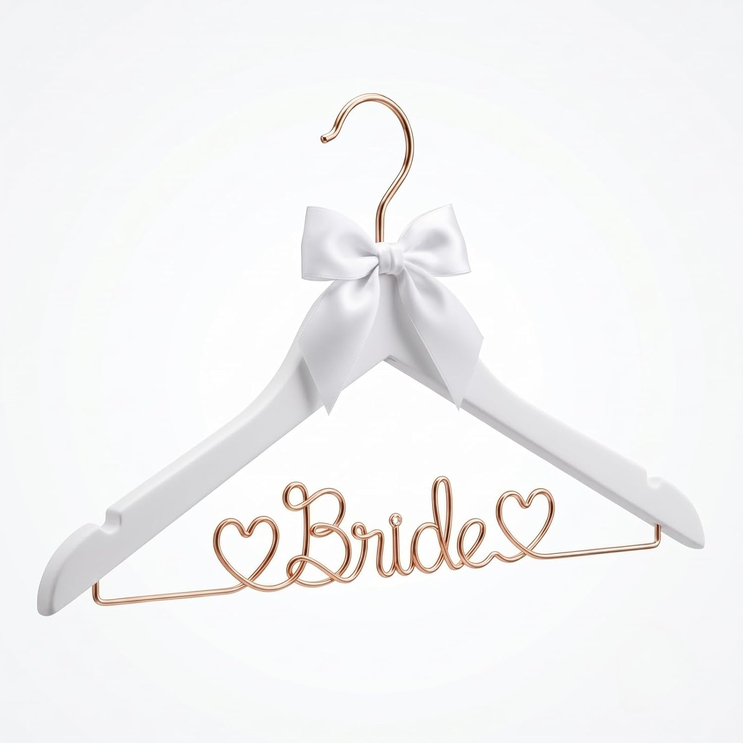 White Wooden Bride Wedding Dress Hanger, Gold Wire Lettering