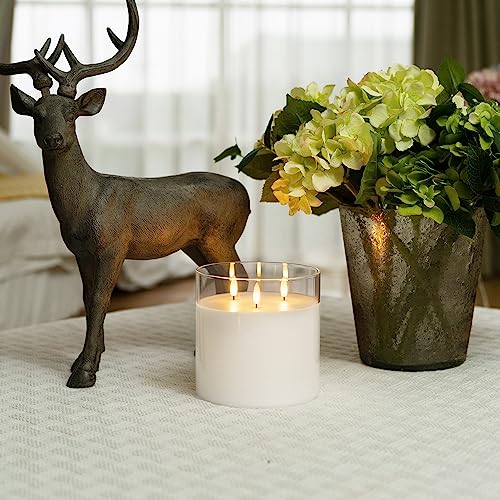 Image of Homemory 6X6'' Extra Large Flameless Candle with 3 Wicks, Glass LED Pillar Candle, Real Wax Battery Operated Candle with Remote Control and Timer, Pure White