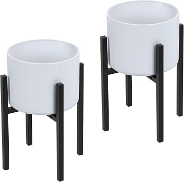 2Pcs Plant Pots Stand, 8-16inch Adjustable Four-legged Flower Stand with 12inch Iron Flower Pot, Iron Floor-standing Flower Rack, Nordic Style Plant Stand for Living Room, Office, Garden