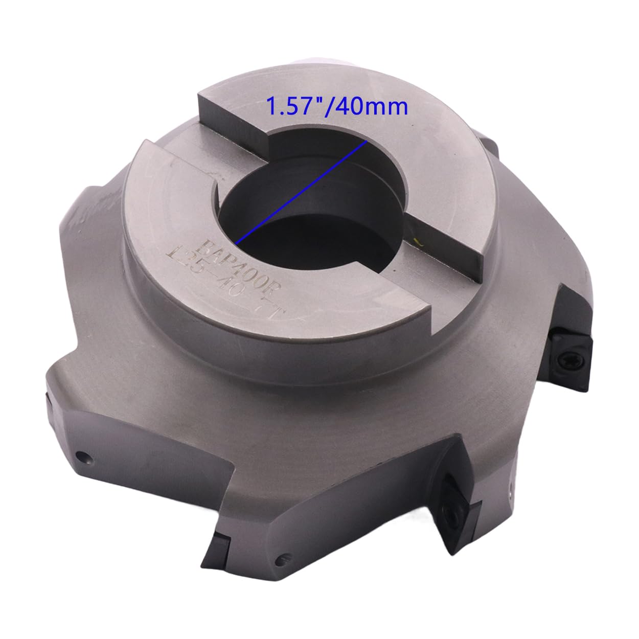 4.92"/125mm Cutting Diameter 90 Degree 7 Flute Indexable CNC Face End Mill Shell Cutter BAP400R 125-40-7T, Shank Face End Mill Arbor R8-FMB40 7/16-20 with 10Pcs APMT1604 Carbide Inserts and T15 Wrench