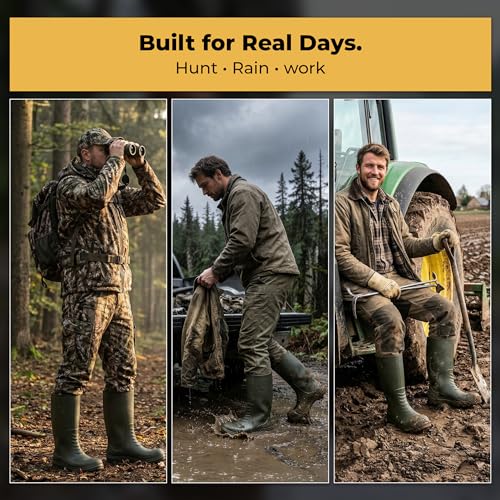 Image of Rubber Hunting Boots for Men - Ultra-Light 13 oz EVA, 16 inch Waterproof Pull-On Boots for Early Season Hunting, Fishing & Farm Work, Non-Slip Mud Boot.