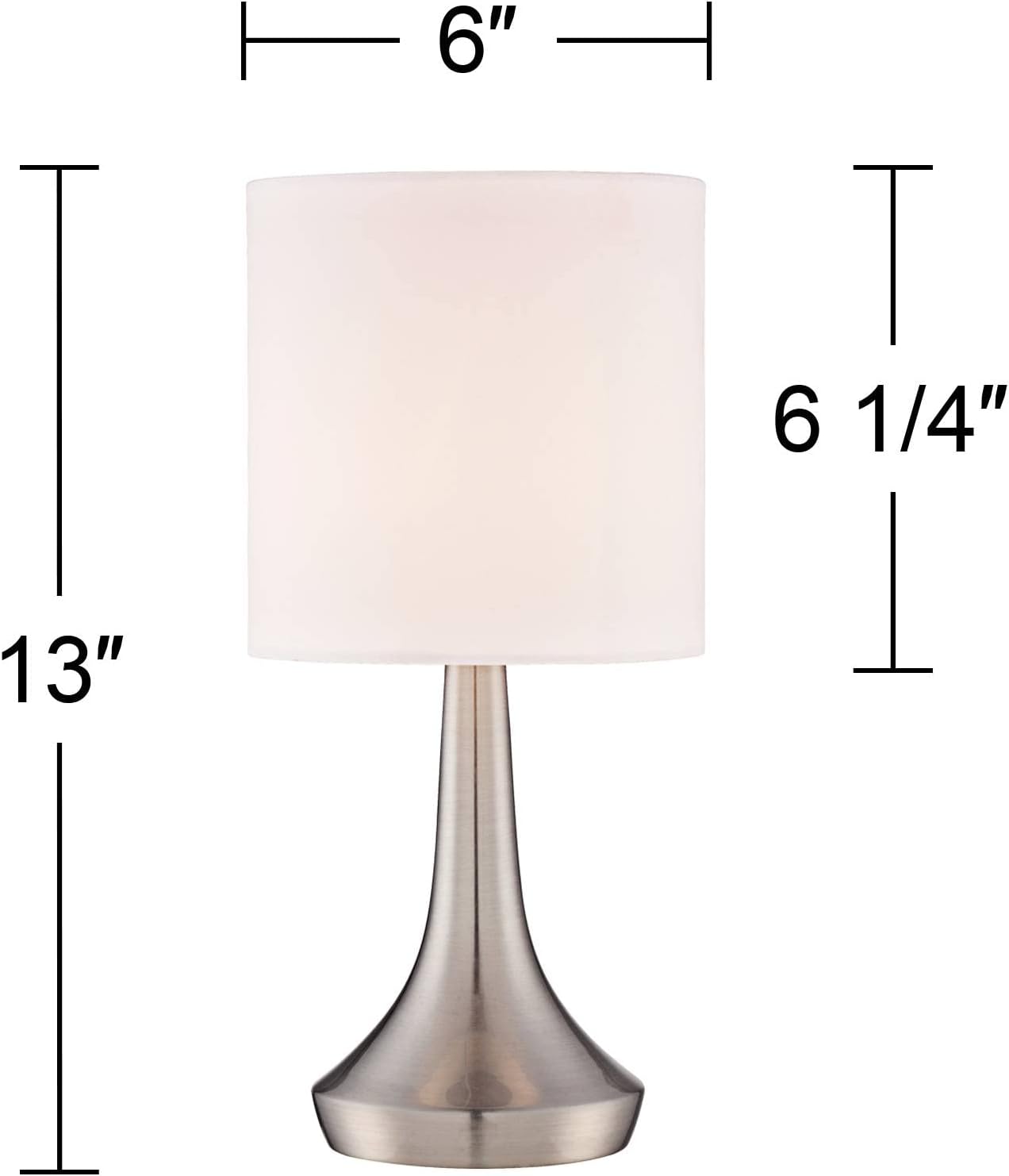 360 Lighting Zofia Modern Accent Table Lamps 13" Tall Set of 2 Brushed Nickel Silver Tapered Metal Touch On Off White Fabric Drum Shade for Bedroom House Bedside Nightstand Office Entryway