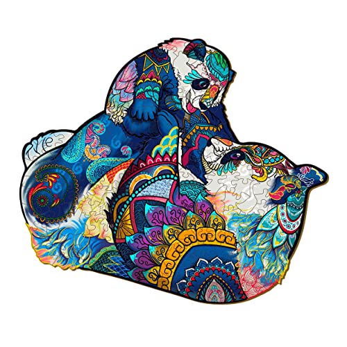 Blumuze Holzpuzzle Erwachsene, Panda Holzpuzzle Einzigartige Tierform Puzzleteile, Holz-Puzzle, Puzzle aus Tierteilen, Puzzle Holz Erwachsene mit Geschenkbox aus Holz 292 Stück(L-38*33cm) Cover