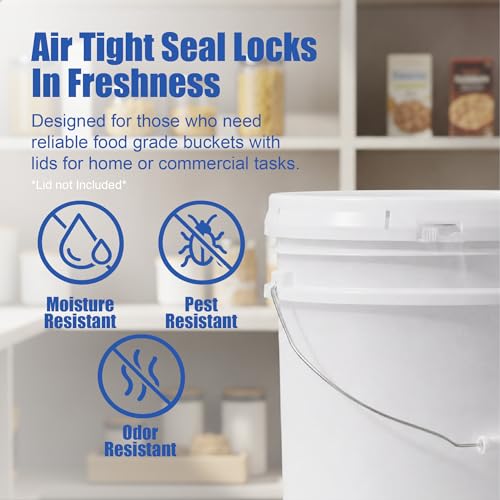 Image of ePackageSupply 5 Gallon Bucket - Food Grade Bucket BPA-Free, Translucent, 6 | Metal Handle Grip, Heavy-Duty 90 Mil HDPE Plastic Pail, Food Safe Stackable Utility Container, Lid Not Included, Made in USA