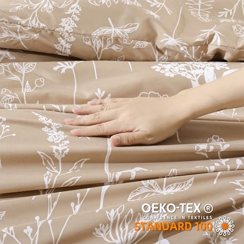 JANZAA Queen Comforter Set Taupe Comforter,3 PCS Bedding Sets Floral Comforter Set Plant Flowers Printed on Lightweight Comforter for All Season