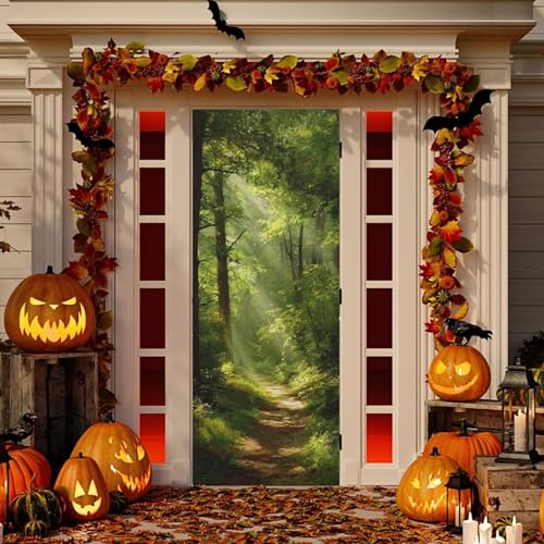 Burbuja Sunshine in Forest Door Cover, Stretch Fabric Backdrop Door Porch Covers for Home Party Holidays Decoration, 32x79 In by Burbuja - Used condition - Image 5