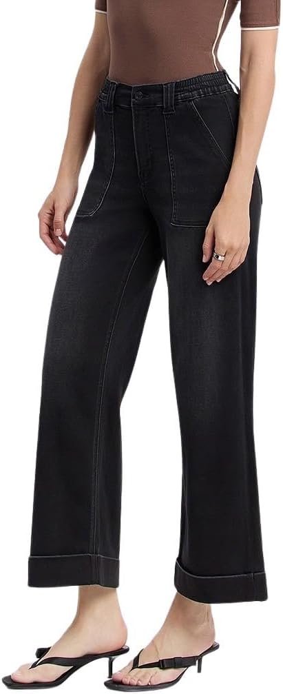 VERVET Women's Kris High-Rise Cuffed Cropped Baggy Wide Leg Jeans - Image 4