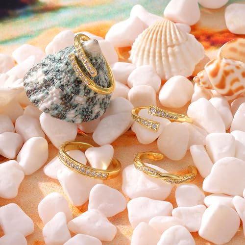 PLOMFOV 14K Gold Filled Toe Rings for Women Wrap Open CZ Band Cuff Foot Rings Solid Adjustable Toe Rings Summer Beach Foot Jewelry Double CZ by PLOMFOV - Image 7