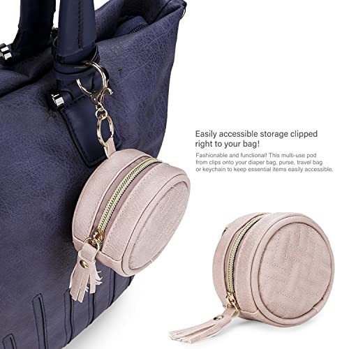 Image of Pacifier Case Bag - Leather Pacifier Holder with Clip for Diaper Bag Stroller Purse Charm, Holds 2 Pacifiers Outdoor Travel (Weave Pink)