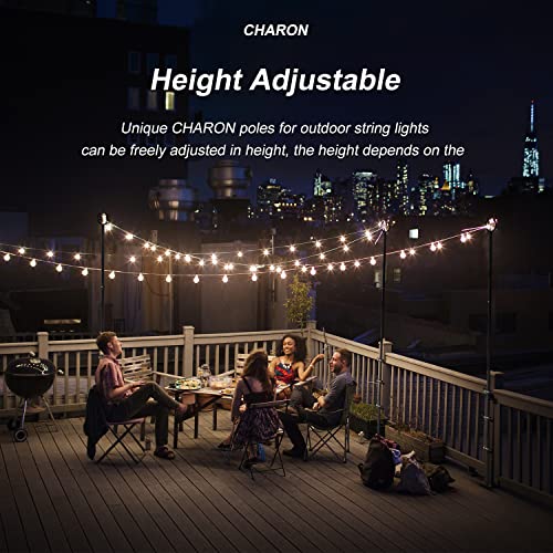 Charon String Light Pole 1 Pack - Outdoor Metal Pole With Hook For Hanging String Lights - Deck Rails Or Fence Posts Lighting Stand For Garden, Backyard, Patio, Parties, Wedding #TOP1
