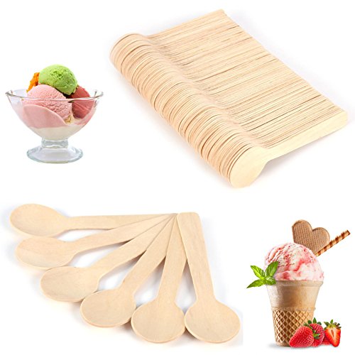 100pcs Wooden Teaspoons Cutlery Set, Wood Spoons Ice Cream Tea Spoon 10cm Flatware Sturdy, Durable