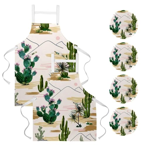 Tablier de cuisine haut de gamme à motif cactus et plantes grasses du désert