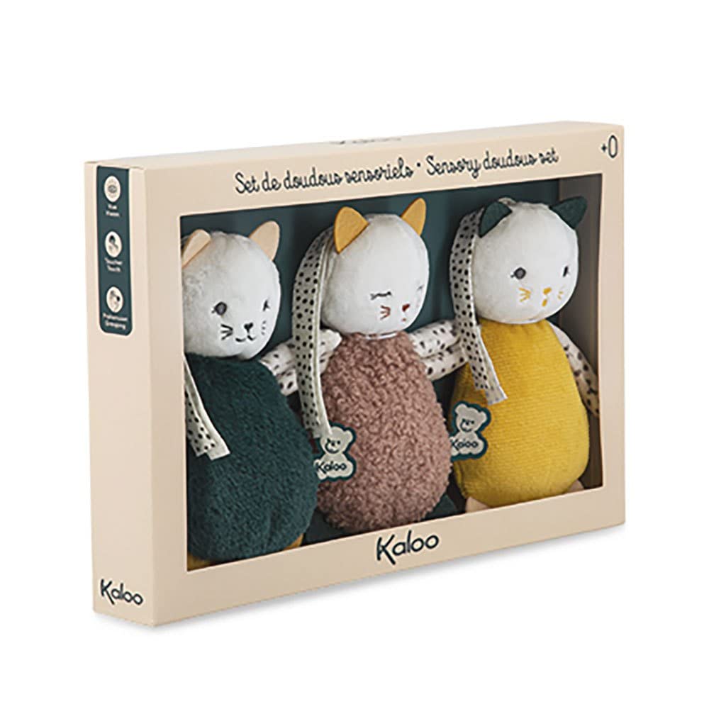 KALOO - Stimuli - I Miei Gattini da Accarezzare - Set di 3 Doudou Multisensoriali per Neonati - Giocattolo Sensoriale Abilità Motorie e Manipolazione - 14 cm - dalla Nascita, K971600