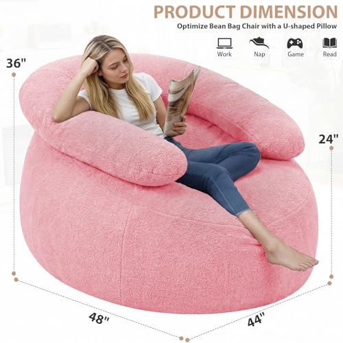 HABUTWAY Giant Bean Bag Chair, Oversized Beanbag Chair with Filler, Ultra Soft Teddy Fleec - image 2