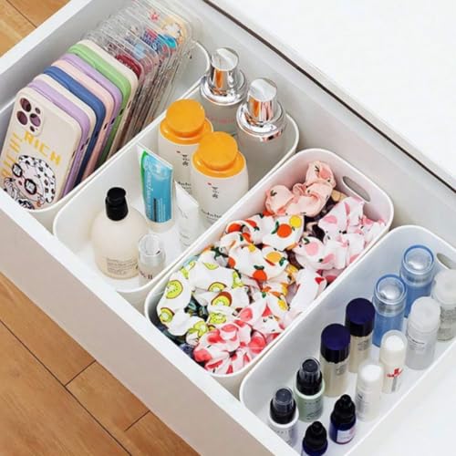 Kit 4 Organizadores Caixas de Gaveta de Mesa, Branco, Design Simples, Armazenamento Multiuso