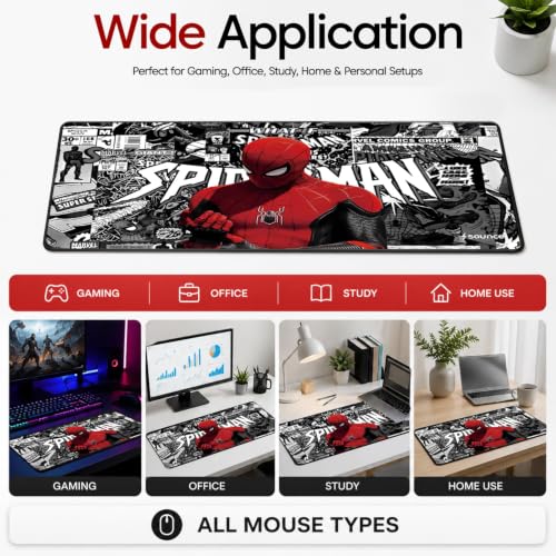 Image of Sounce XL Gaming Mouse Pad 58.5 x 28 cm, Large Desk Mat with Spider Web Design, Smooth Precision Surface, Anti-Slip Rubber Base & Easy-Clean Finish - Multicolour