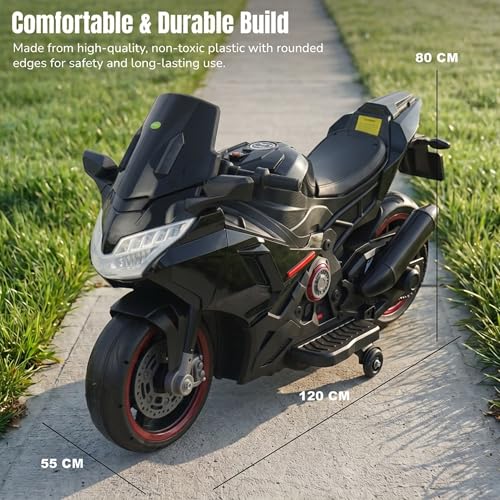 Image of Baybee BoltX Electric Bike for Kids 3+ Years | Baby Rechargeable Battery Bike with Training Wheels, Hand Accelerator, Foot Brake, Led Lights & Music | Battery Operated Bike for Kids to Drive (Black)