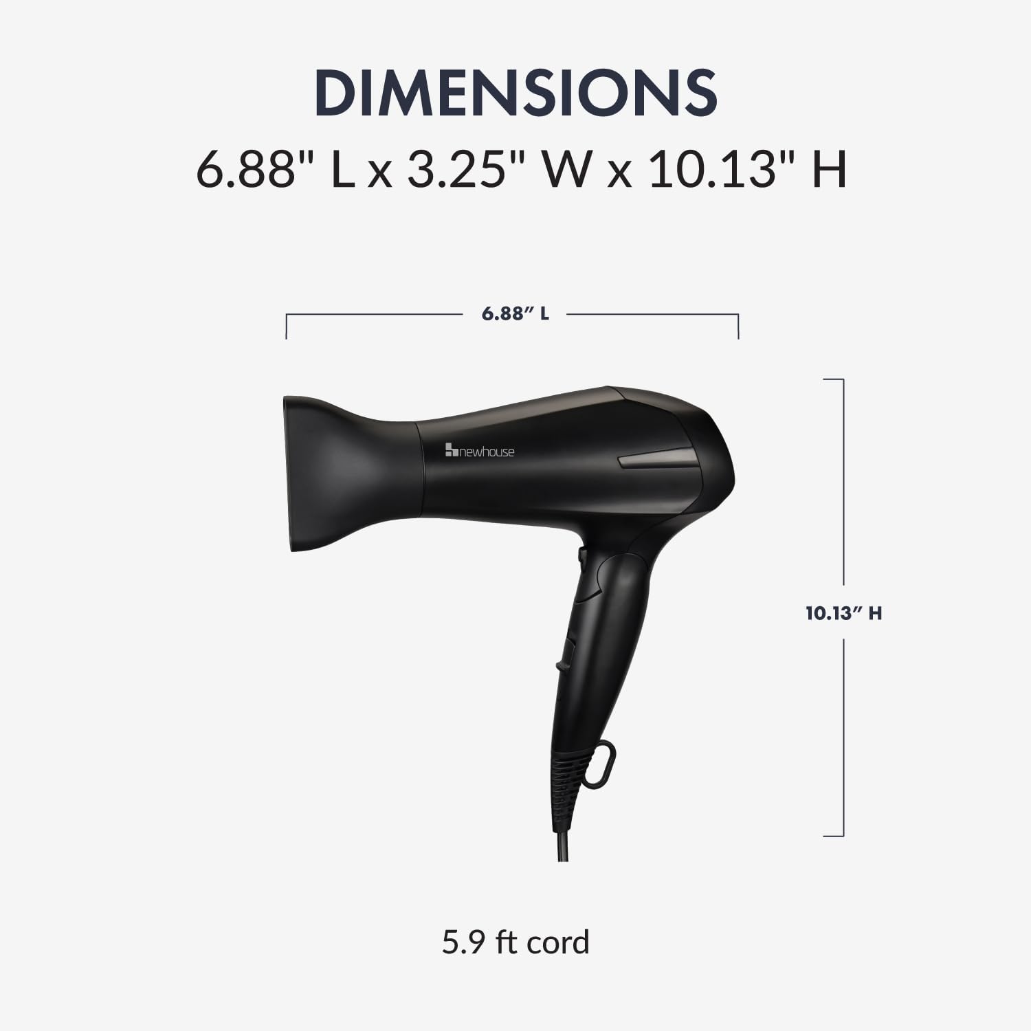 Newhouse 125V 1875-Watt Foldable Hair Dryer with Spiral Cord NHHD-001-FS, Compact Foldable Hair Blow Dryer, Low-Noise Ionic Hair Dryer, ETL Certified for Hospitality and Residential Use