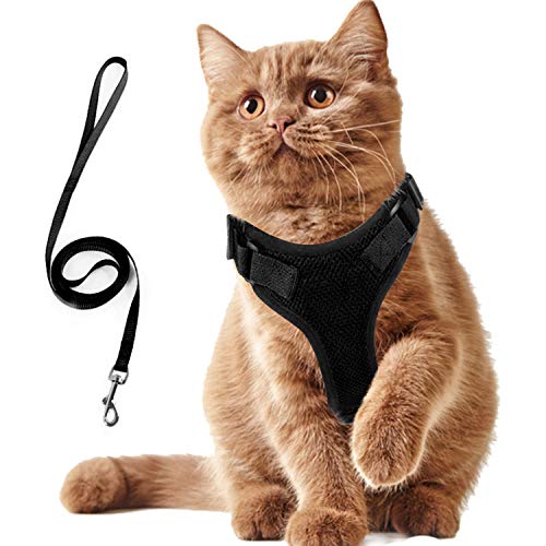 AEITPET Katzengeschirr katzenleine Geschirr für Katzen Ausbruchsicher Welpengeschirr Weich Kaninchengarnitur Katzen Air Mesh Verstellbar Hundeweste Harness (XS, SCHWARZ) Cover