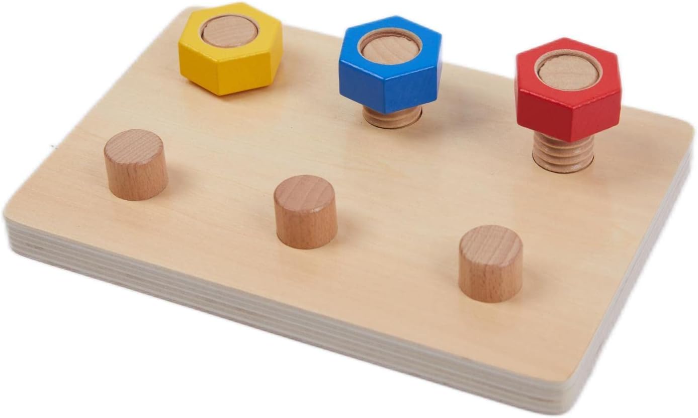 Jumbo Wooden Nuts and Bolts Board, Wooden Puzzle Stacking Toys for 1-3 Year Olds, Occupational Therapy Toys for Fine Motor Skills, Boys & Girls Baby Gift