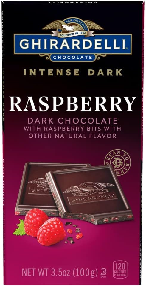 Intense Dark Chocolate Bar, Raspberry, 3.5 Oz Bar